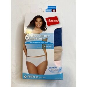Hanes Women 6 Pack Pure Comfort 100% Organic Cotton Hipster Panties Size 5/S